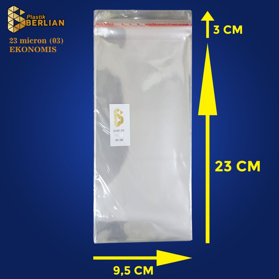

9,5 x 23 cm Plastik OPP EKONOMIS 23micron (100 lbr) (lem/seal)