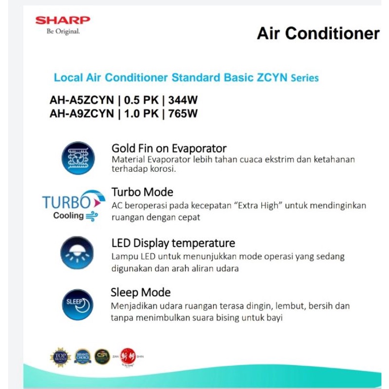 AC Sharp 1/2PK 5ZCY / 5ZCYN 344Watt (Khusus Kota Jambi - Unit Only)