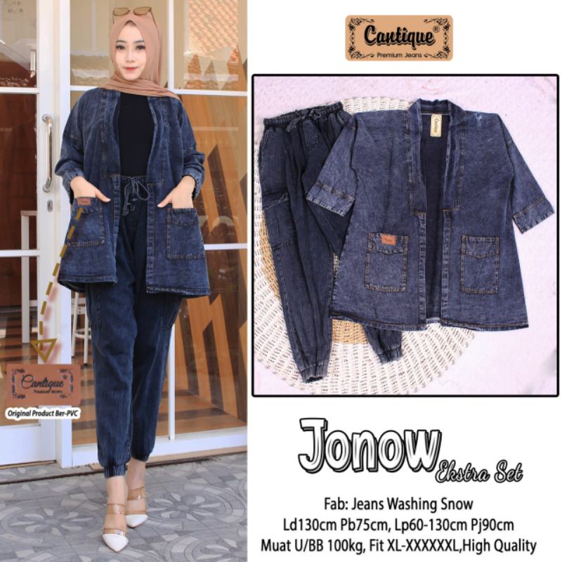 jonow ekstra jumbo set wanita bahan jeans joss