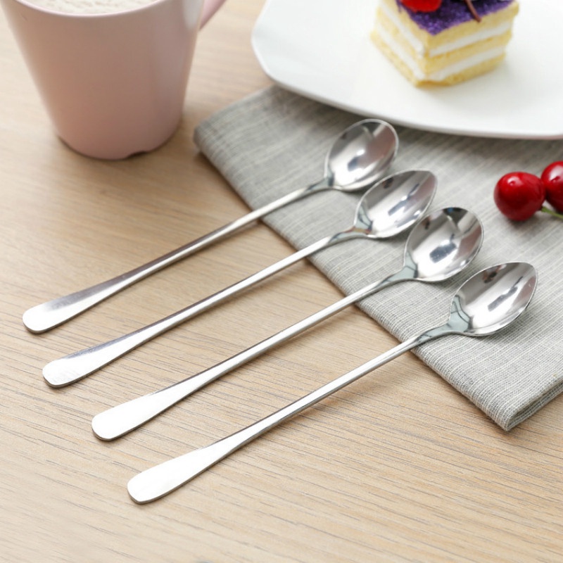 Long Handle Stainless Steel Coffee Spoon Ice Cream Dessert Tea Spoon Picnic Kitchen Home Bar