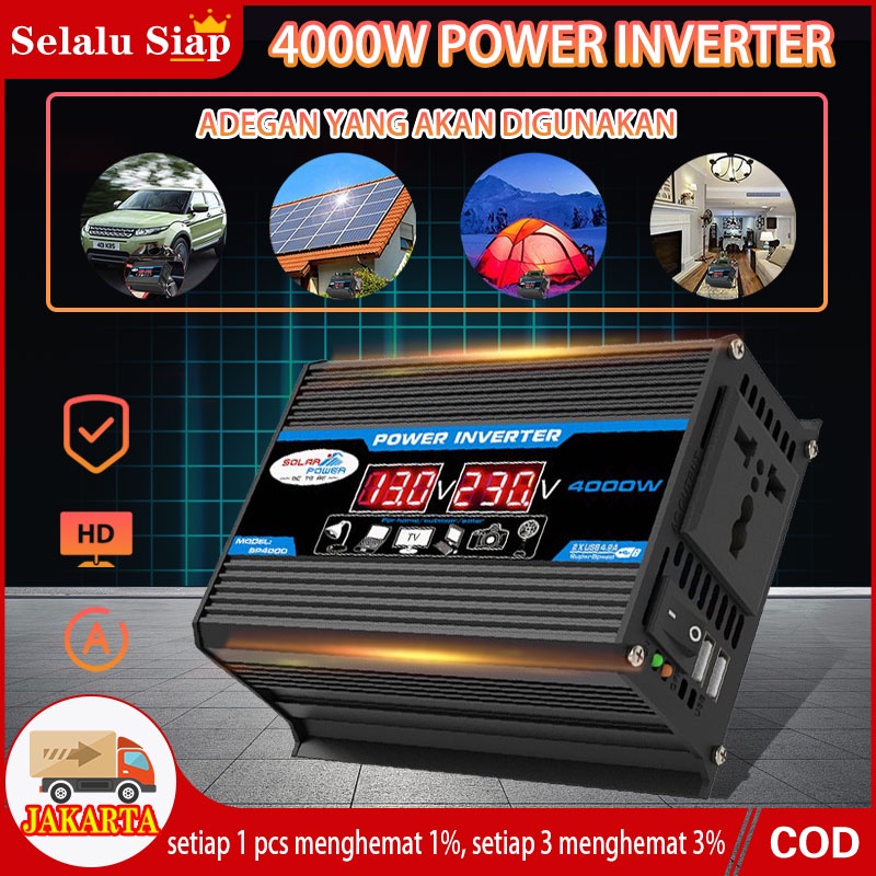 Taffware Car Power Inverter Pure Sine Wave DC 12V to AC220V 4000W -  Black