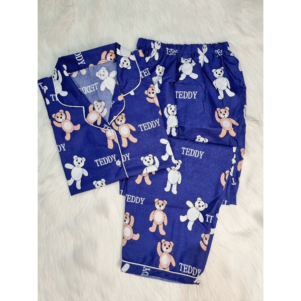 Baju Tidur Piyama Wanita/Cewek Pajamas Motif Dewasa Kekinian Karakter/Kotak Guillen-CP TEDDY NAVY