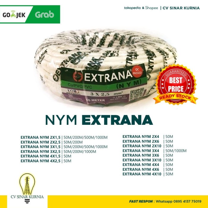 Kabel Listrik NYM 4x4mm 50M EXTRANA | EXTRANA Kabel NYM | SNI Asli Promo