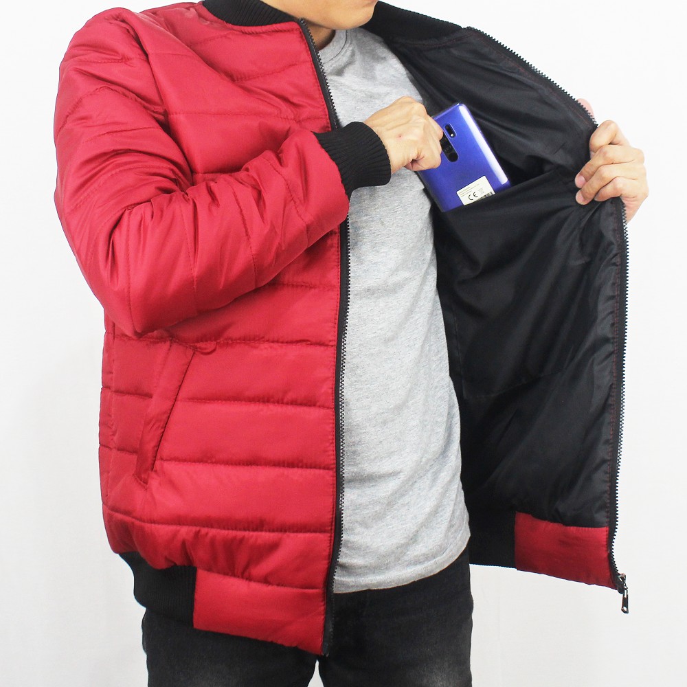 JAKET BOMBER PUFFER TEBAL PRIA - JAKET WINTER - JAKET PARASUT TEBAL - JAKET GUNUNG TEBAL PRIA MERAH