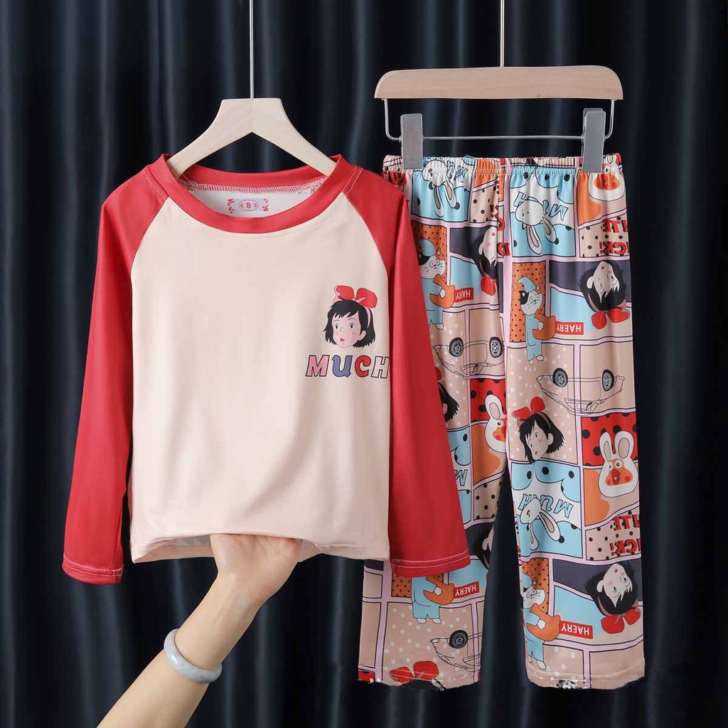 【Happy Baby】3-11Tahun Piyama Setelan Baju Tidur Anak Perempuan Cewek Karakter Lengan Panjang Celana Panjang S-03