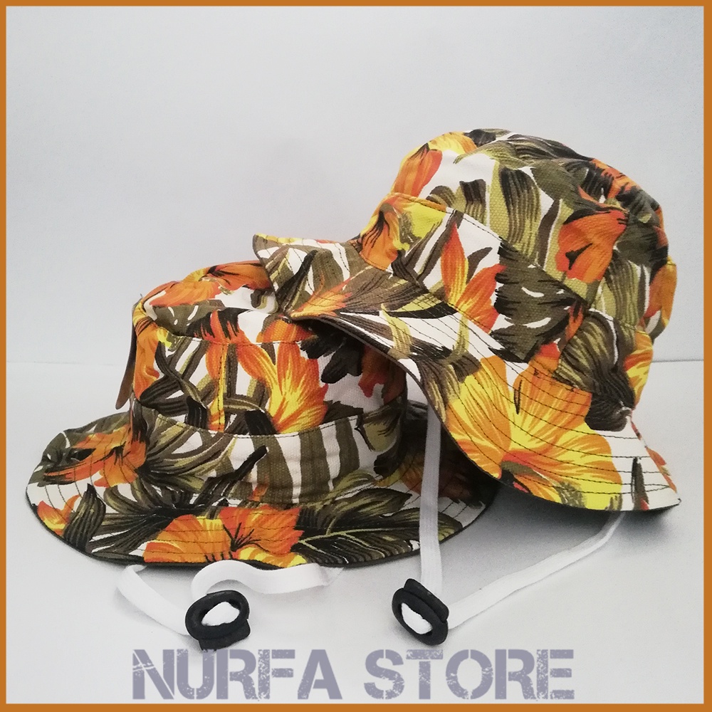 Topi Rimba Anak Perempuan Topi Bucket Anak dengan Tali Motif Bunga Sepatu Kuning