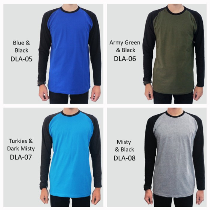 Pakaian kaos Gaul      Kaos Polos Pria Dewasa Raglan Lengan Panjang   ash shop