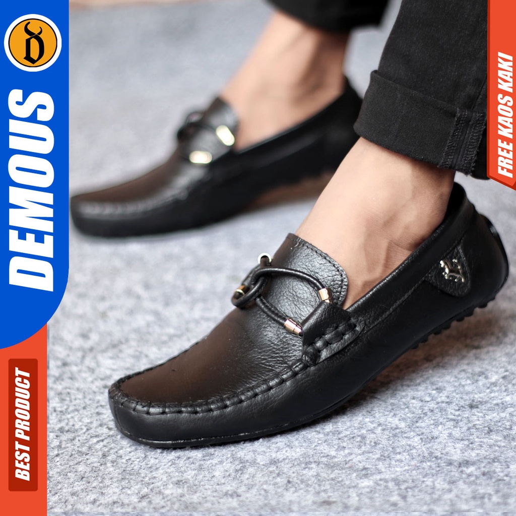 DEMOUSE KUDE Sepatu Casual Formal Pantofel Kulit Asli Hitam