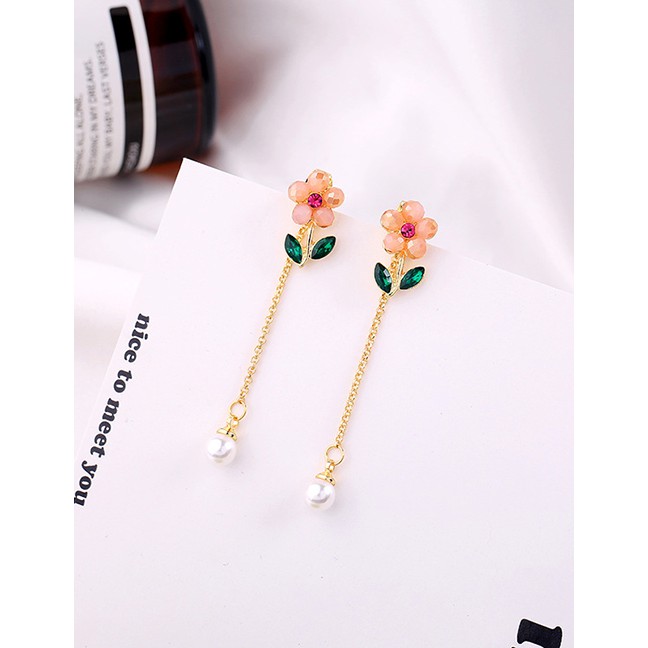 LRC Anting Tusuk Fashion Gold S925 Sterling Silver Pearl Drop Oil Flower Earrings D03297