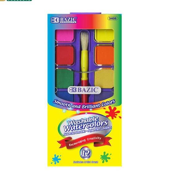 

Bazic Watercolour Paint Cake Square 12 Colours - Cat Air (KODE Y676)