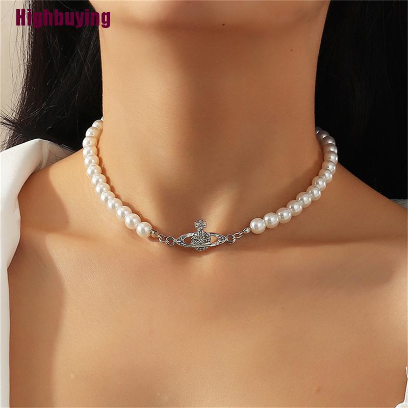 Hbid Kalung Choker Mutiara Imitasi Liontin Planet Untuk Wanita