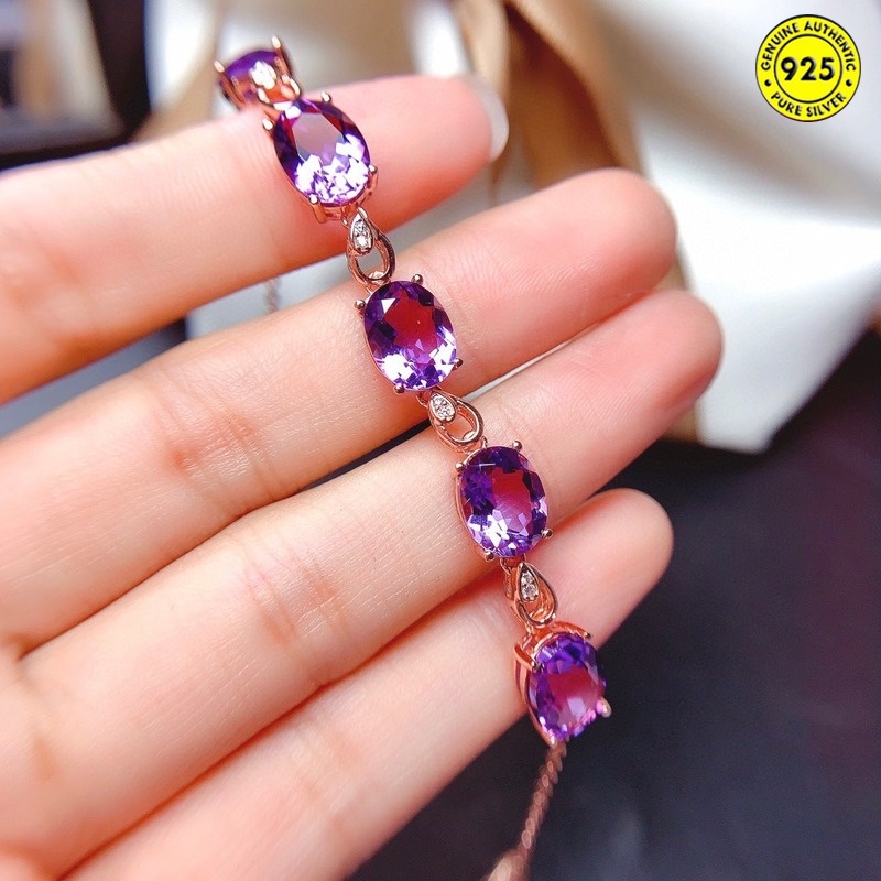 Amethyst Bracelet Colored Gems Bracelet Women's Full Diamond Egg Shape Hand Jewelry