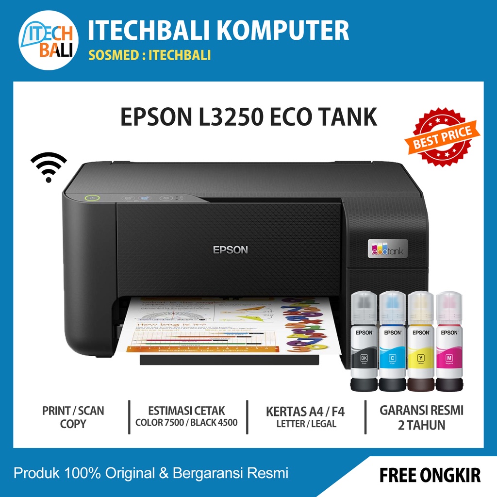 Printer EPSON L3250 Print Scan Copy + Wifi Ink Tank Printer | ITECHBALI