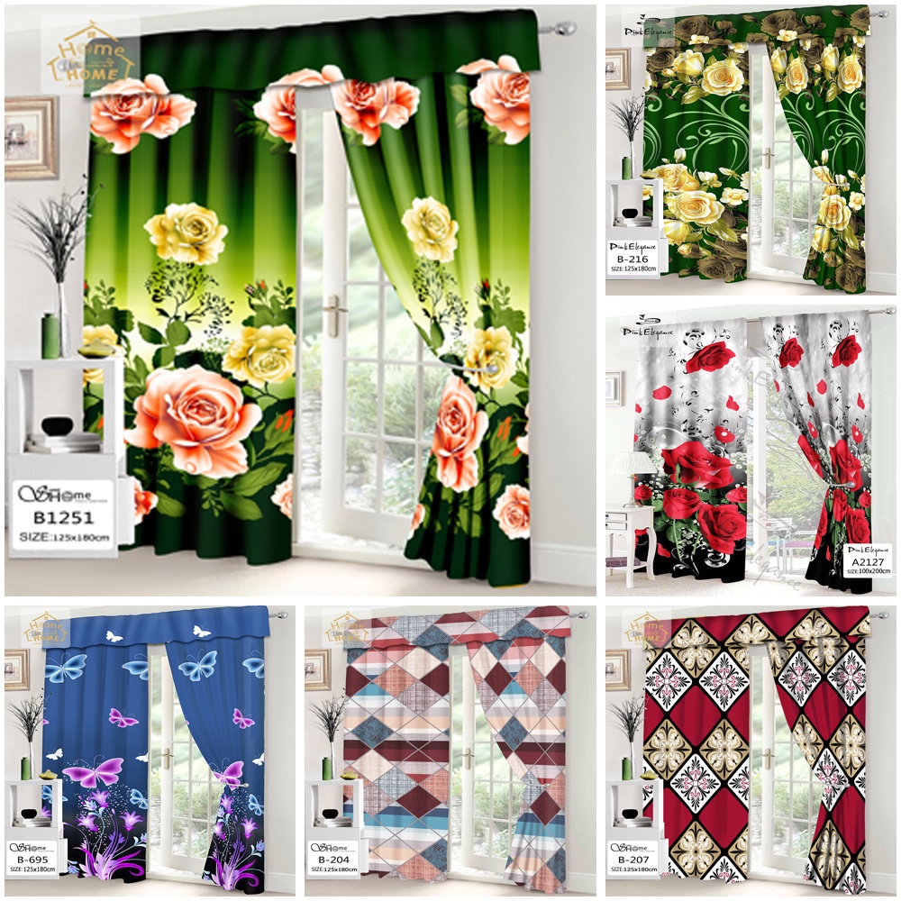 Gorden Pintu Panjang Hordeng Jendela Minimalis Gorden Serut Motif Bunga 100cm×200cm GORDEN Blackout