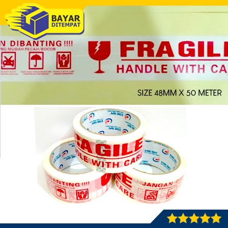 Lakban Isolasi Selotip FRAGILE JANGAN DIBANTING (48mm x 50 Meter)