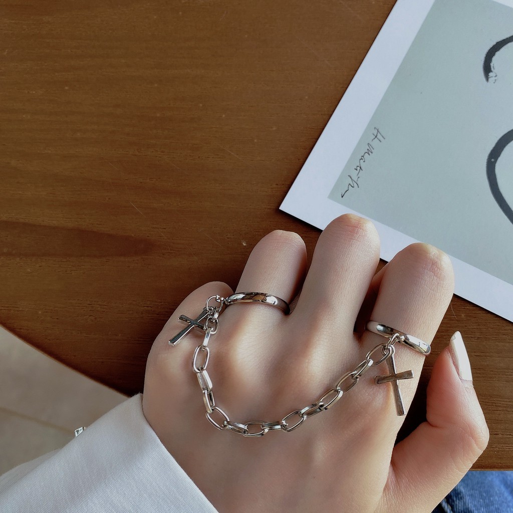 Set Cincin Rantai Silang Dapat Disesuaikan Gaya Vintage Hip Hop Punk Untuk Pria Dan Wanita