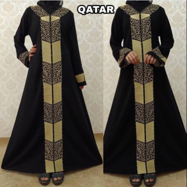 Baju Muslim Abaya Bordir qatar abaya Gamis Hitam Wanita arab Kain Jetblack Saudi