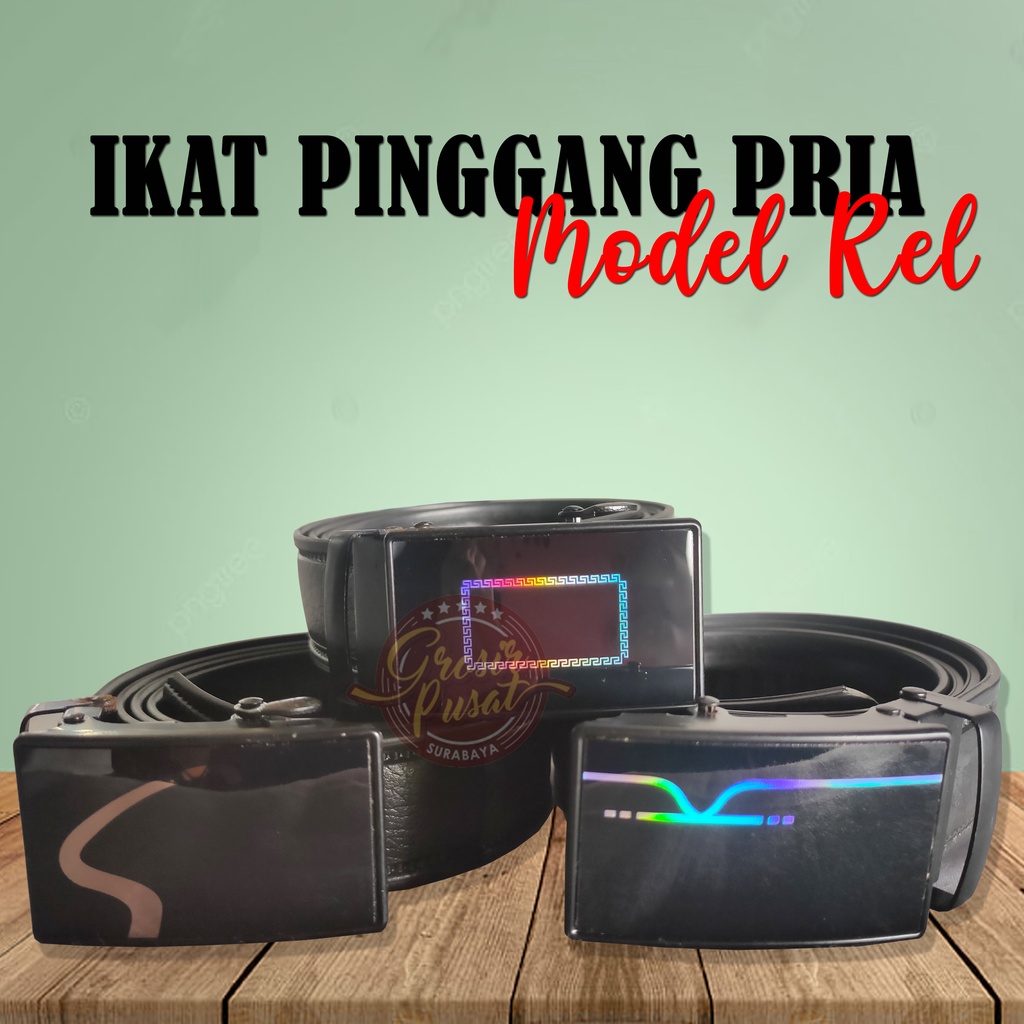 Sabuk Ikat Pinggang Pria Sabuk Belt Model Rel Kulit Sintetis