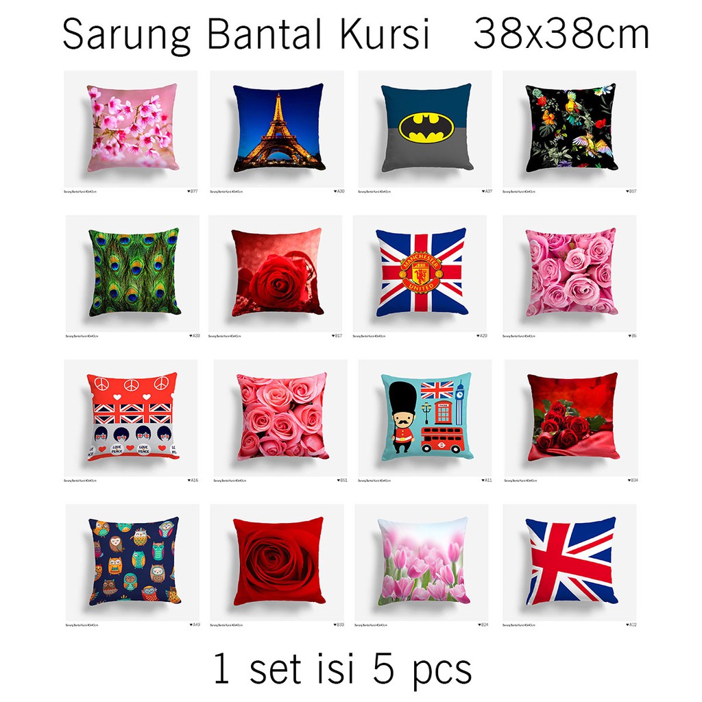 SARUNG BANTAL KURSI 40x40cm - 1 Set isi 5 - sarung bantal sofa motif batik bunga karakter