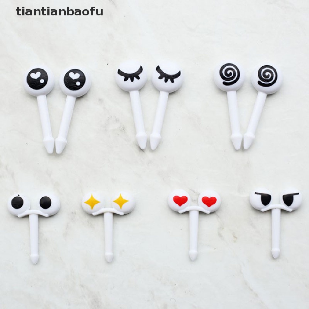 [tiantianbaofu] 10Pcs/Set Mini Skewers Cute Cartoon Eyes Kawaii Lunch Bento Box Food Fruit Fork Boutique