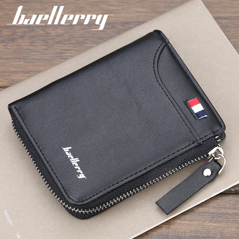 ORIGINAL BAELLERRY D0311 DOMPET UANG PRIA RITSLETING BIFOLD BAHAN KULIT PU DENGAN TEMPAT KOIN