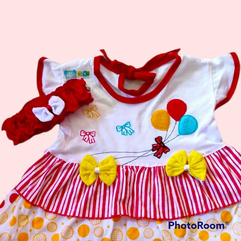 Setelan Baju Bayi Perempuan + Bando (0-12 Bulan) Dress Baju Bayi Perempuan Rok Bayi Bando Bayi Bandan Bayi Baju Celana Bayi