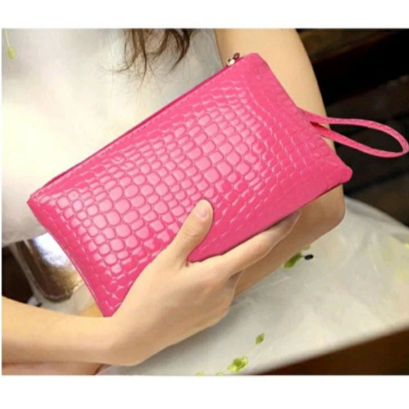 Dompet Wanita Model Croco kulit Buaya Bintik Warna Clutch serbaguna handphone kartu uang