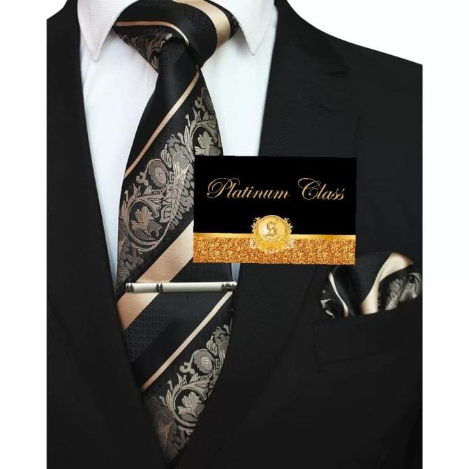 Dasi Gold Champagne Batik Salur Import Pria Set Platinum Class