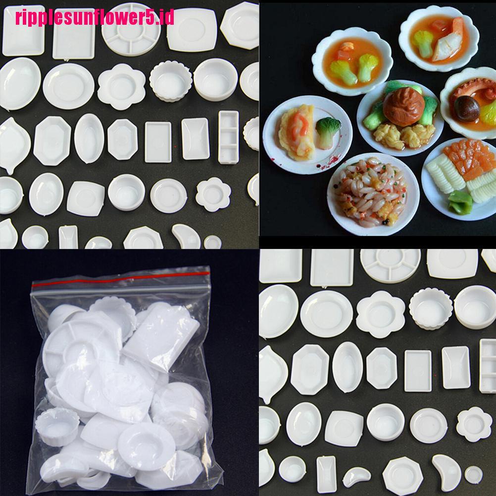 33pcs / set Miniatur Piring Plastik + Garpu + Cangkir + Garpu Untuk Rumah Boneka