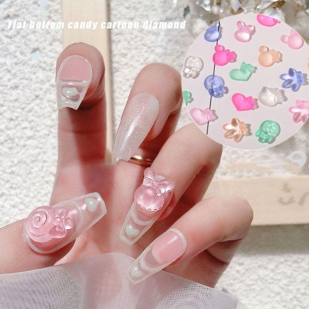 AUGUSTINA Agustina 3D Dekorasi Nail Art Indah Lolipop Cinta Kelinci Kecil Perhiasan Kuku DIY