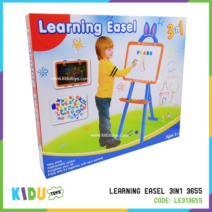 Mainan Anak Papan Tulis Spidol Kapur Belajar Menulis Membaca Menggambar Learning Easel 3 in 1 Kidu Toys