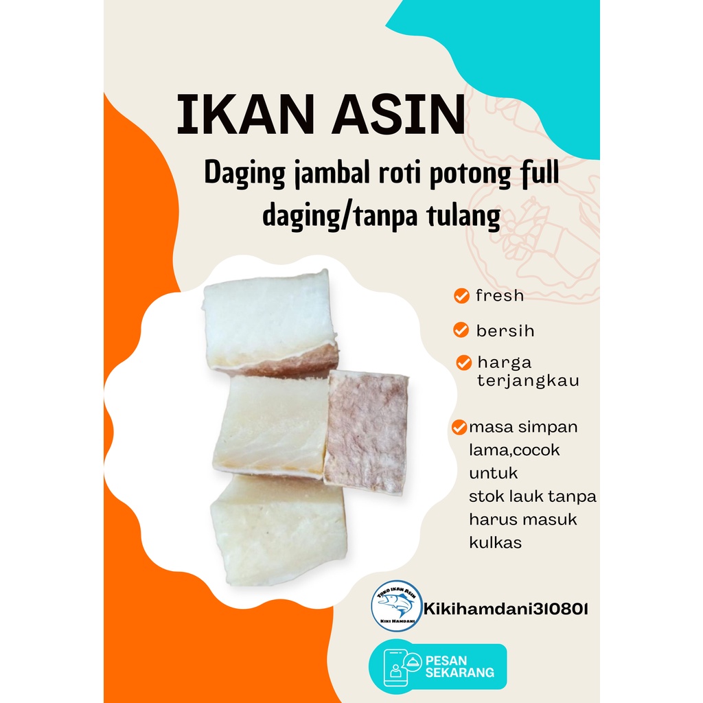 

Ikan Asin Daging Jambal Roti Potong Full Daging/Tanpa Tulang Kemasan 100gr Murah