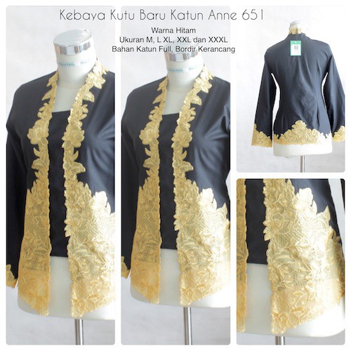 BEST SELLER Kebaya Katun Anne Kutu Baru Bordir Halus 651 Hitam