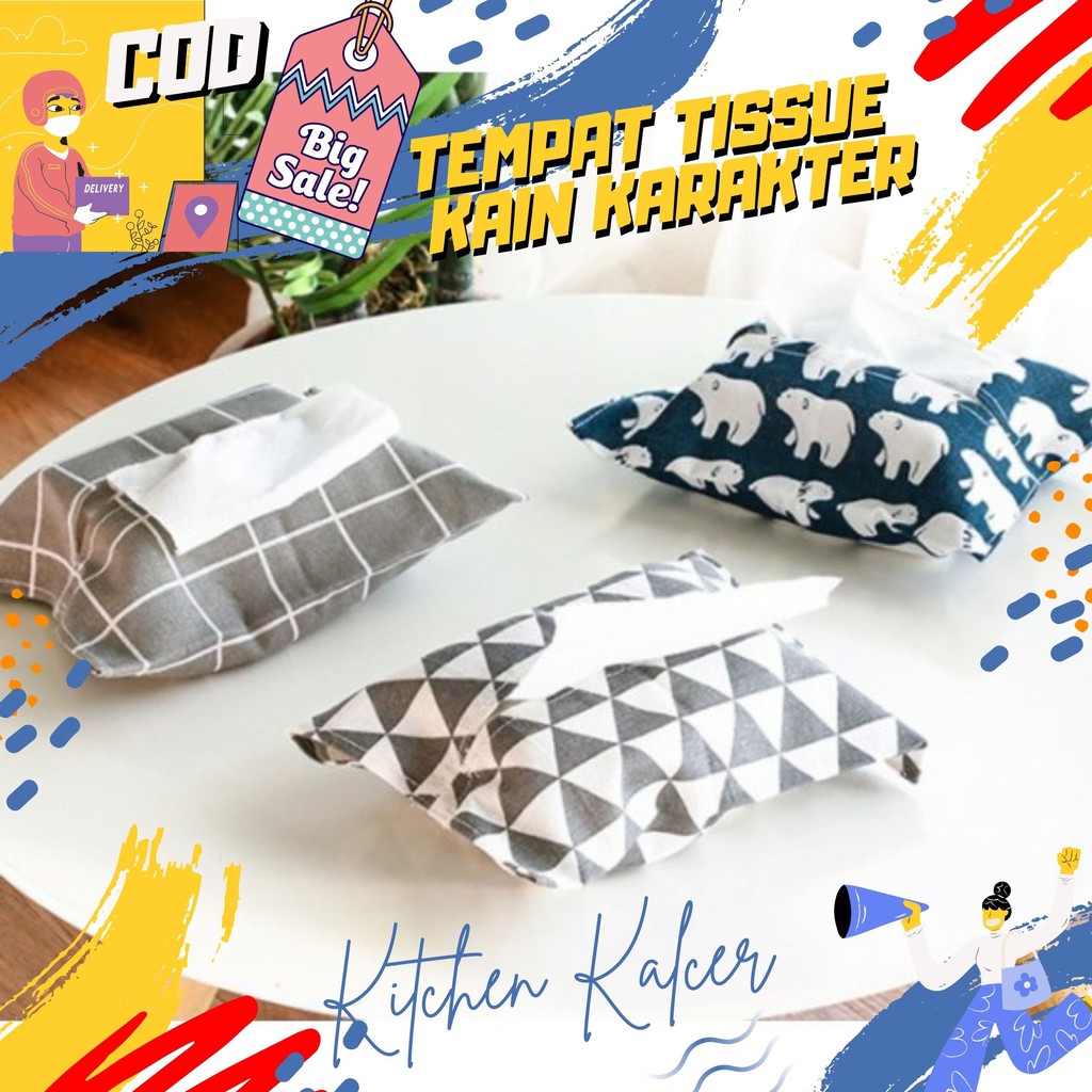 TEMPAT TISSUE KAIN KARAKTER / KOTAK TISSUE MEJA / TEMPAT TISSUE MOBIL