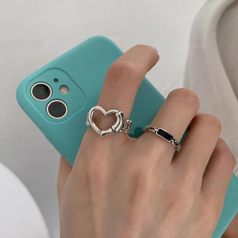 2PCS/Set Hollow Love Rings Female Open Ring Ins Trendy Index Finger Rings Set