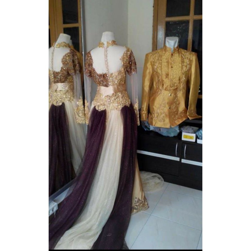 Kebaya modern couple coklat gold