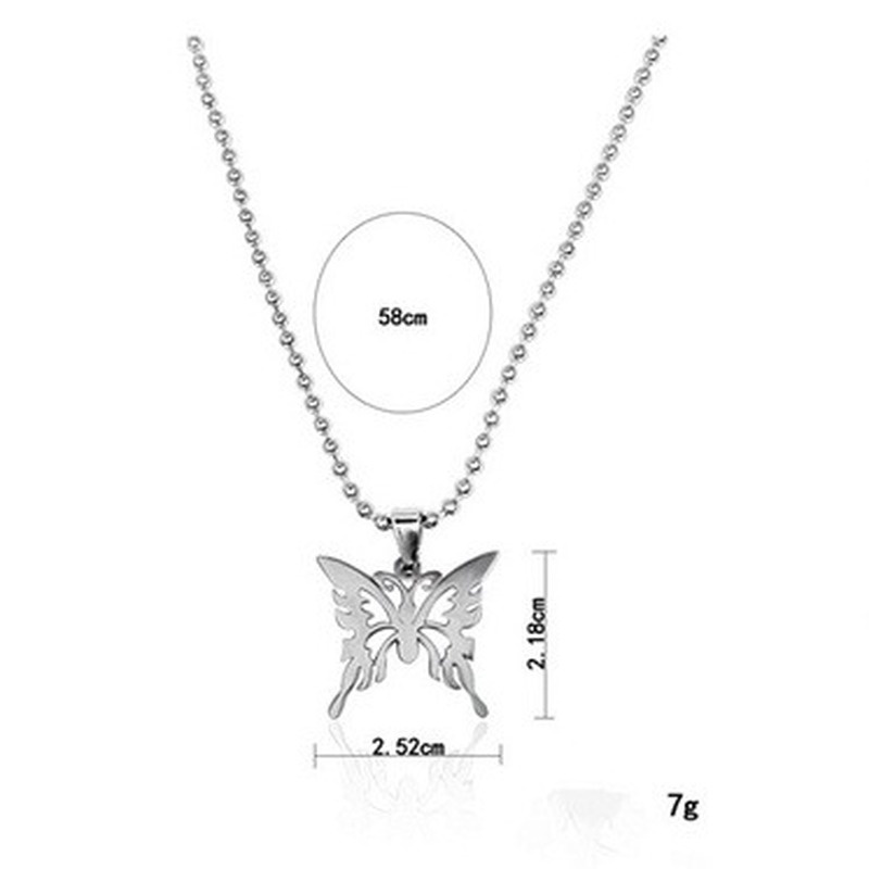 Hip Hop Hollow Butterfly Pendant Sweater Fashion Titanium Steel Ball Necklace 210807