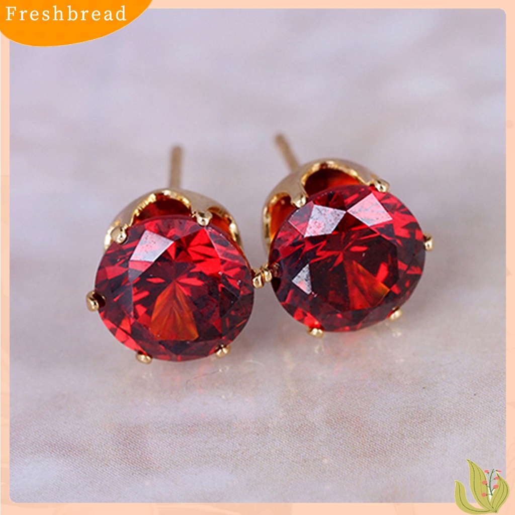 Fresh| Anting Stud Cubic Zirconia Bentuk Bulat Untuk Kencan