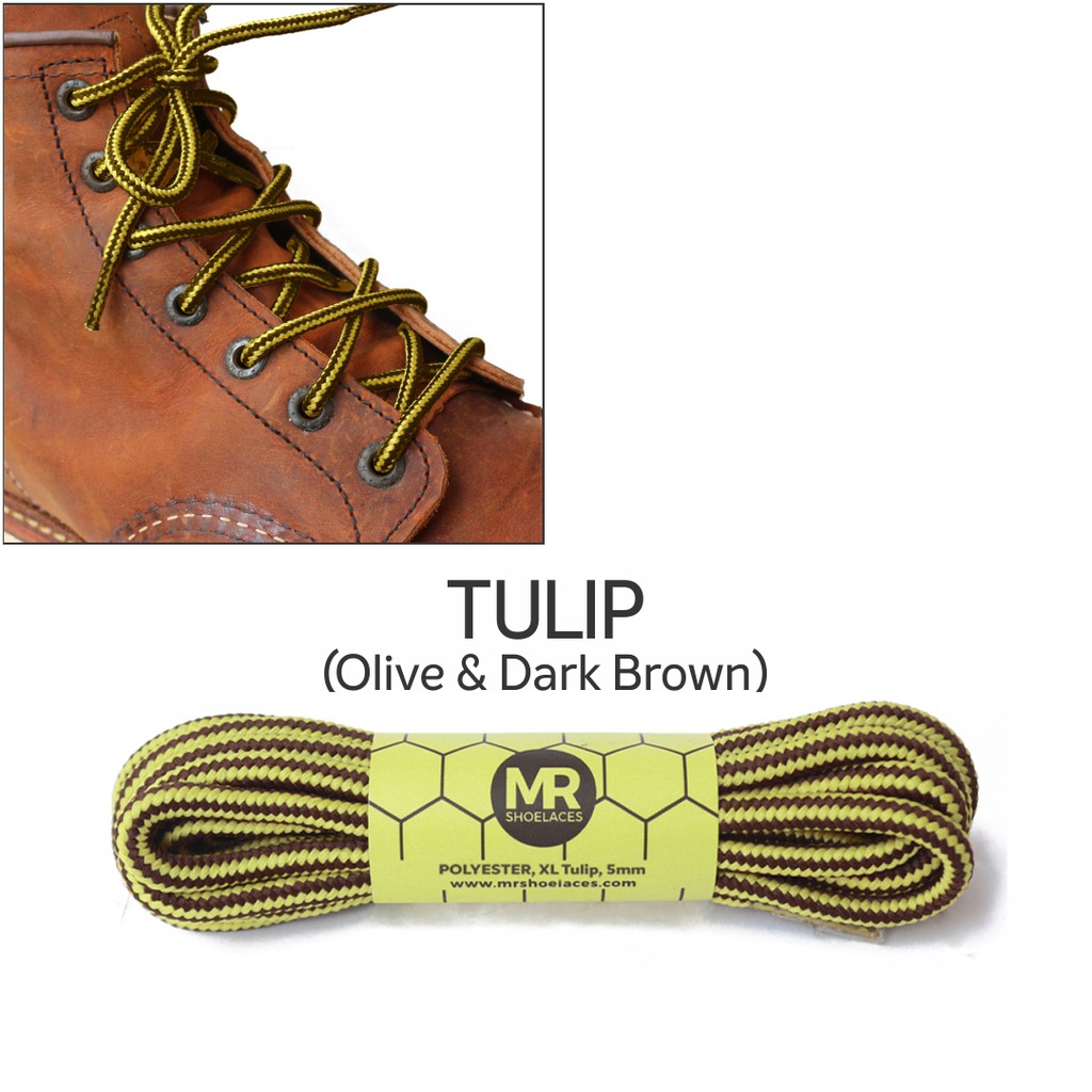 MR Shoelaces CR20 Tulip (Olive Coklat Tua) Tali Sepatu Bulat Corak / Motif 5-6mm 80cm 90cm 100cm 120cm 150cm 200cm - Premium Shoelace