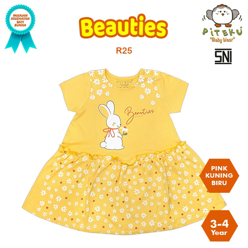 PITEKU | ROK 3 4 th DRESS ANAK PEREMPUAN LENGAN PENDEK CEWEK MOTIF BEAUTIES CUTE RABBIT