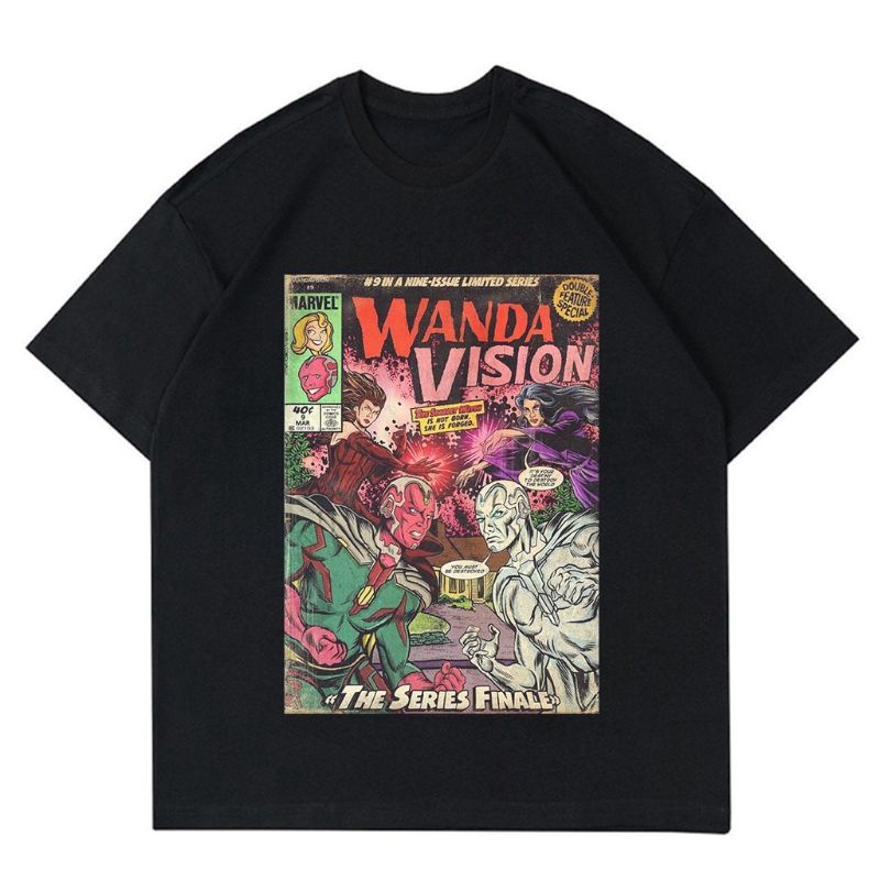 T-shirt | Oversize | KAOS WANDA VISION VINTAGE| T-SHIRT MARVEL COMICS FILM | KAOS BAJU HITAM PRIA | 