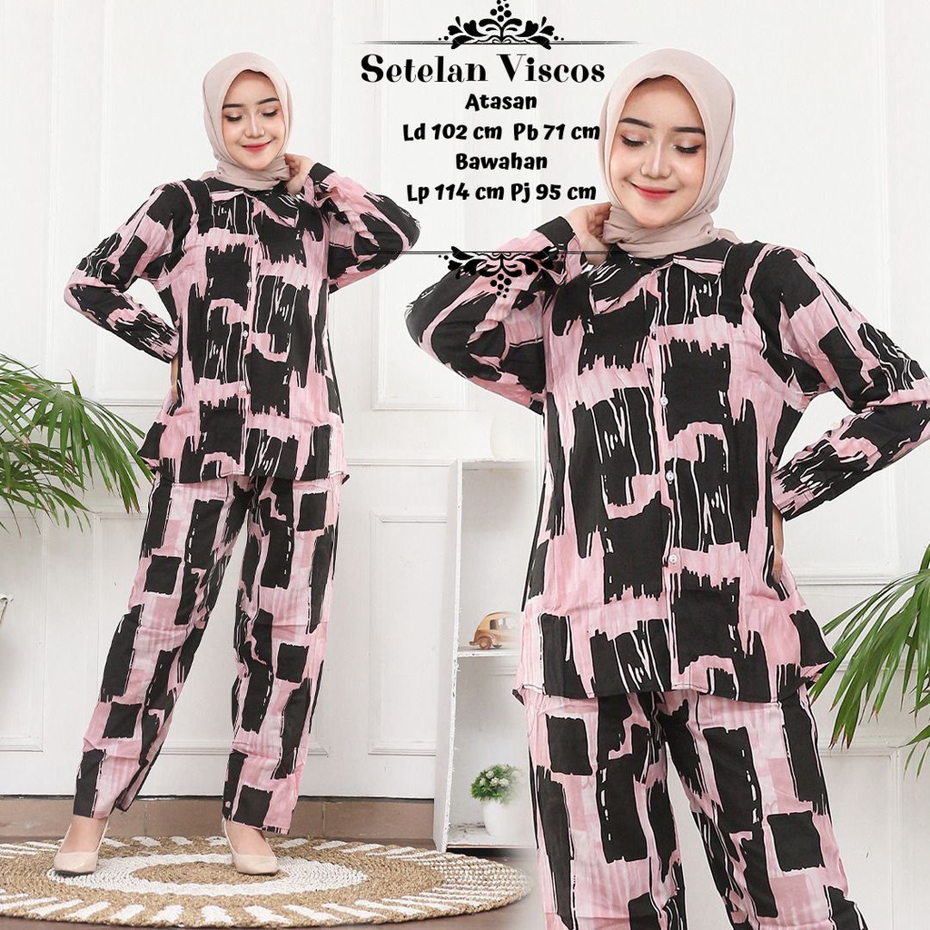 Prilly One Set Wanita Rayon Viscose Premium Setelan Wanita Lengan Panjang Set Celana Kekinian