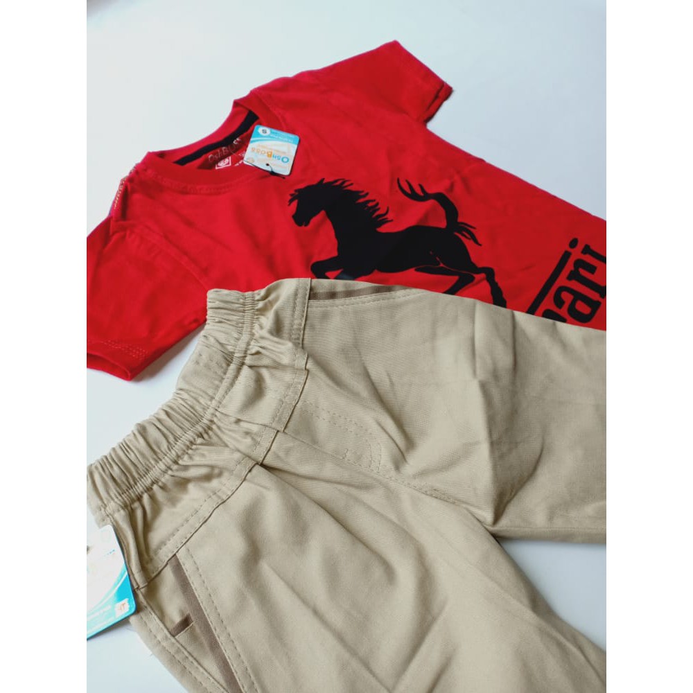 COD BAJU STELAN ANAK LAKI LAKI GAMBAR FERARI MERAH DAN CINO PENDEK 1-6 TAHUN-1