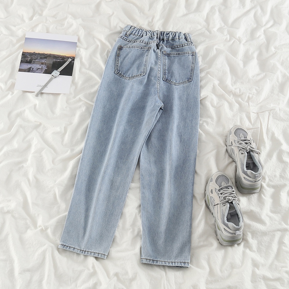 Highwaist Jeans Wanita Loose/pinggang elastis（realpict）