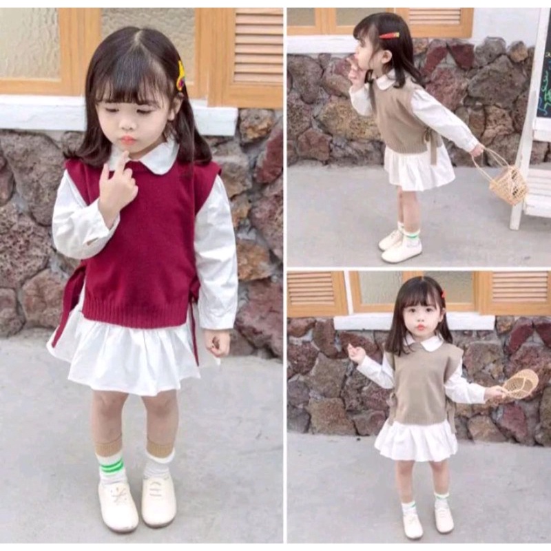 ROMPI ANAK PEREMPUAN USIA 2 - 5 TAHUN / ROMPI ANDIN VEST RAJUT TALI / ROMPI RAJUT ANAK PEREMPUAN / R