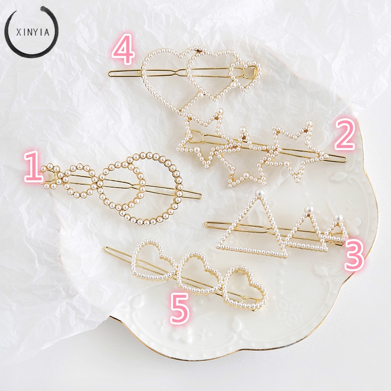 Jepit Rambut Mutiara Geometris Klip Wanita Korea Hairclip Hairpin