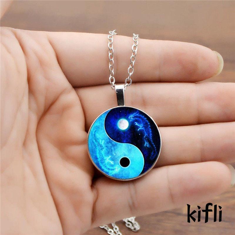 Kalung Rantai Dengan Liontin Batu Permata Motif Naga Bulan Yin Yang Tai Chi Untuk Sweater