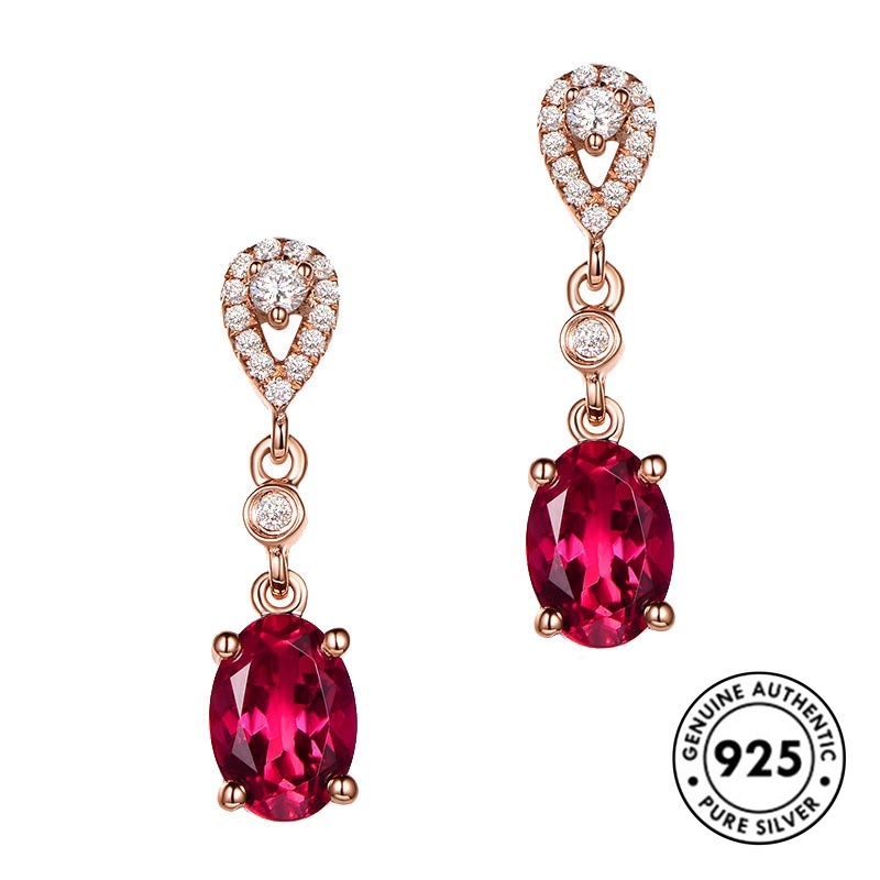 Anting Tusuk Sterling Silver 925 Dengan Ruby Warna Rose Gold Untuk Wanita