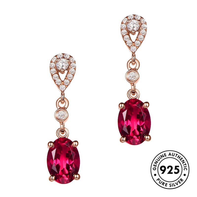 Anting Ruby Bahan 925 Sterling Silver Warna Rose Gold