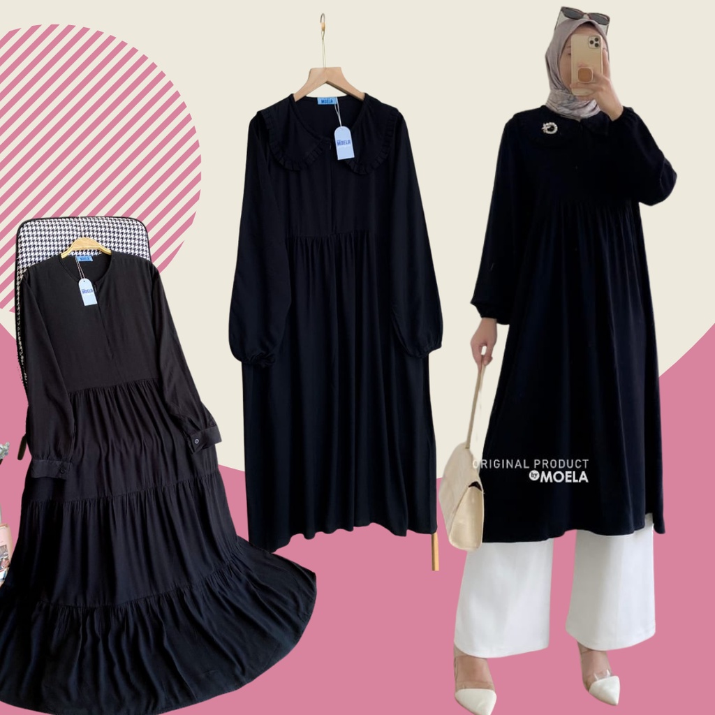 Dress Tunik Blouse Midi Hitam Series By Moela